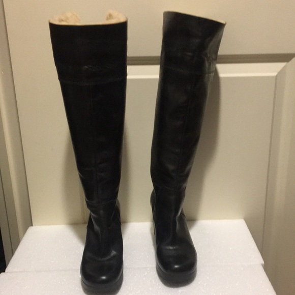Michael Michael Kors women knee high leather wedge boots faux fur cuff size 7.5 - Picture 6 of 17